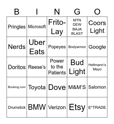 SUPER BOWL BINGO of GLORY Bingo Card