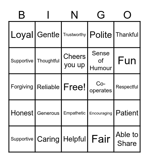 Qualities of A Good Friend Bingo Card