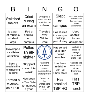 TBP/Engineering Bingo Card