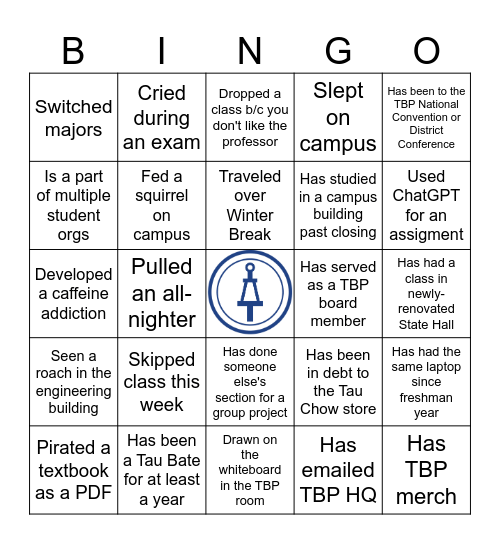 TBP/Engineering Bingo Card