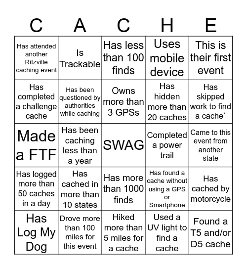 GEO-BINGO! It's BLACK OUT BINGO for Geocachers!! Bingo Card