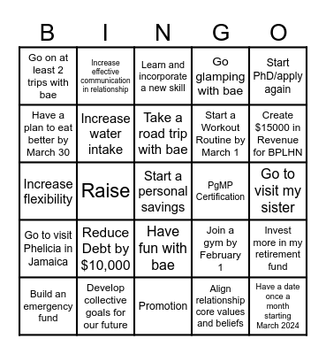 2024 Goals Bingo Card