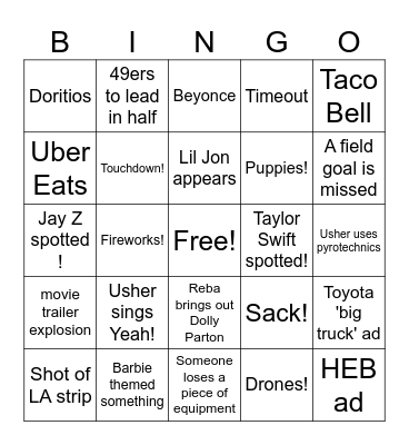 SUPERBOWL BINGO Card