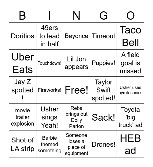 SUPERBOWL BINGO Card