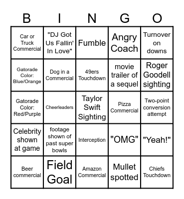 Superbowl 2024 Bingo Card