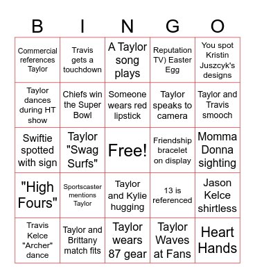 SUPER BOWL SWIFITE BINGO Card