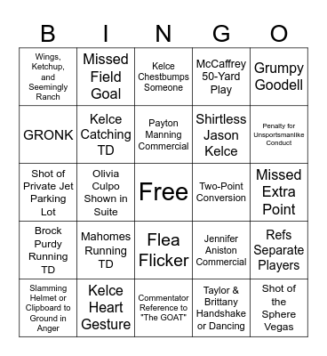 SUPER SWIFTIE BOWL 2024 Bingo Card