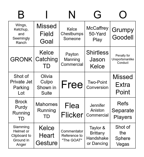 SUPER SWIFTIE BOWL 2024 Bingo Card