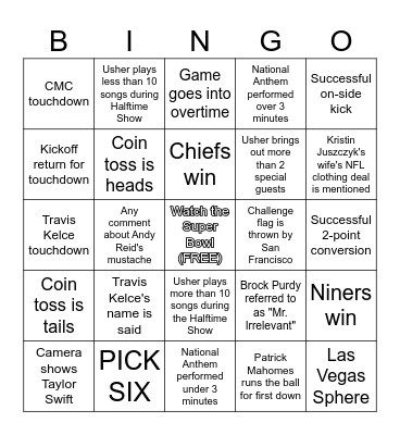 Super Bowl LVIII Bingo Card