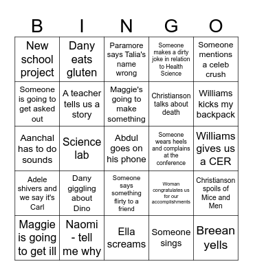 Valentines Week Bingo Card