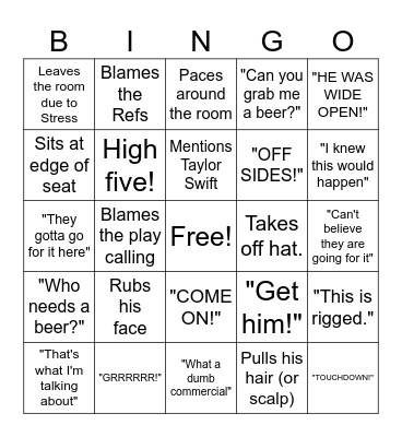Super Bowl LVIII Husband Bingo Card