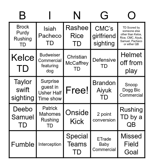 Super Bowl LVIII Bingo Card