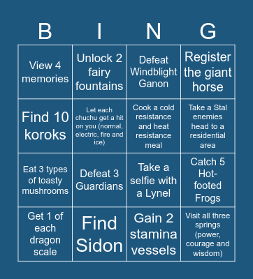 Breath of The Wild Bingo Card