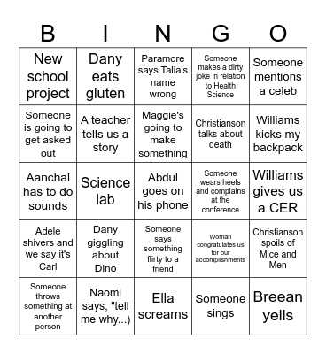 Valentines Week Bingo Card