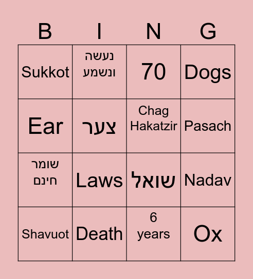 Parsha Mishpatim Bingo Card