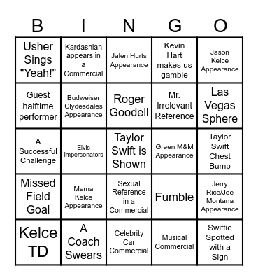 Super Bowl Bingo (Taylor's Version) Bingo Card