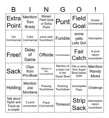 Super Bowl Bingo! Bingo Card