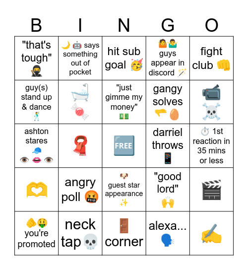 DnA Bingo Card