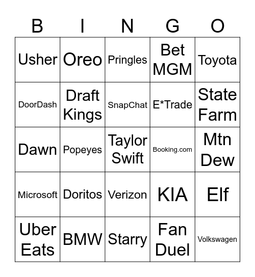 Chiefs vs Niners Bingo Card