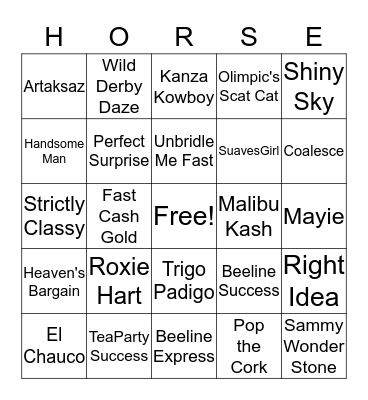 H-O-R-S-E Bingo Card