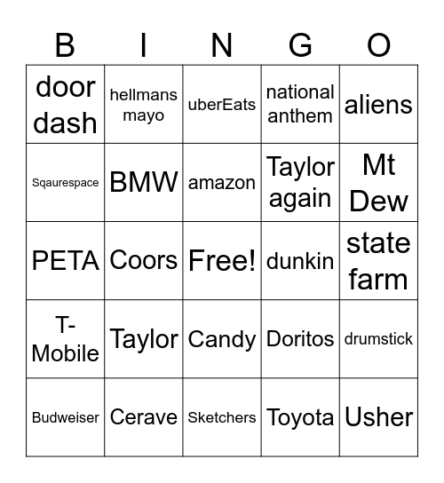 Swift Bowl LVIII Bingo Card