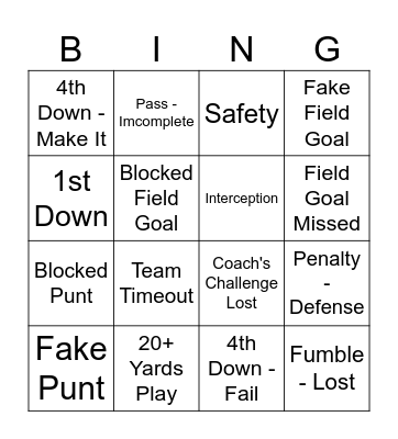 Superbowl LVIII Bingo Card