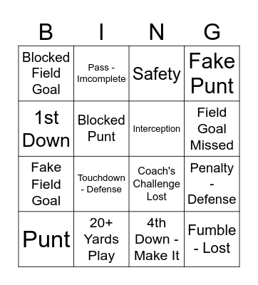 Superbowl LVIII Bingo Card