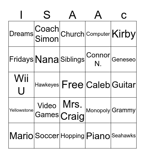 Isaac Bingo!! Bingo Card