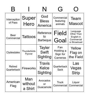 SUPER BOWL BINGO 2024 Bingo Card
