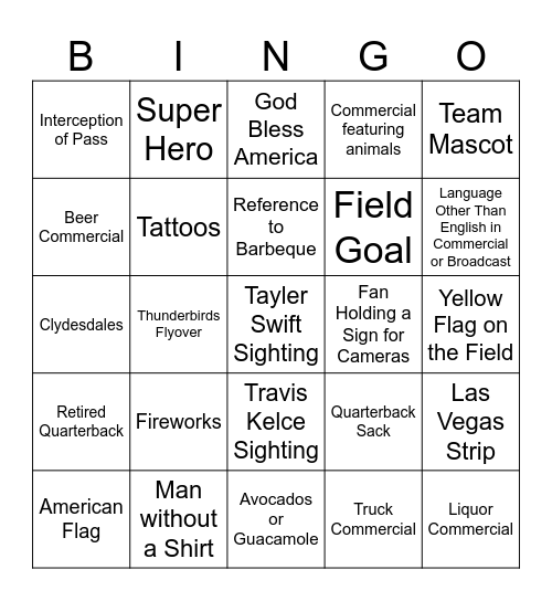 SUPER BOWL BINGO 2024 Bingo Card