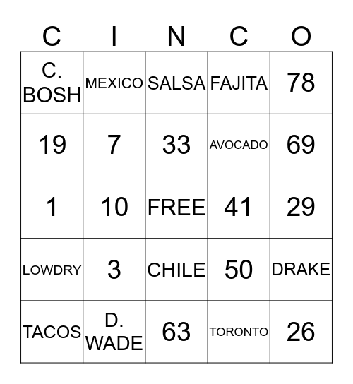 Cinco de Mayo Bingo Card