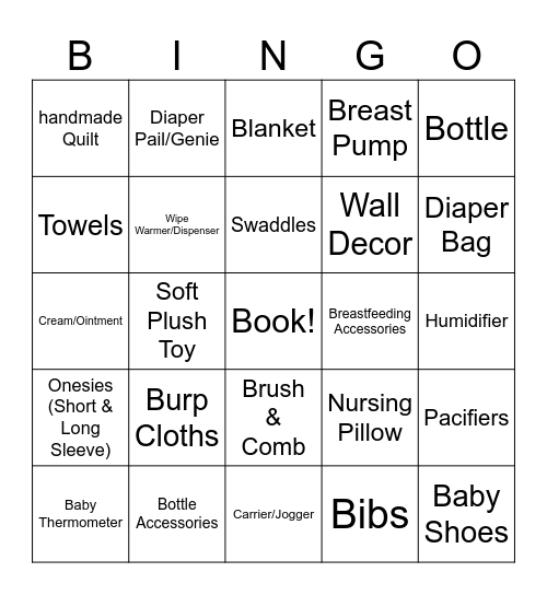 Baby Shower Gift Bingo Card