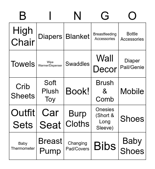 Baby Shower Gift Bingo Card