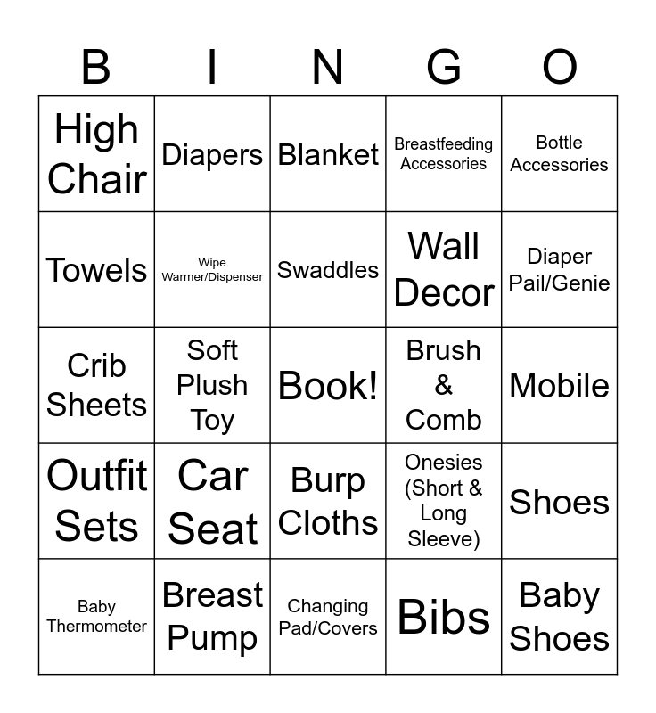 Baby Shower Gift Bingo Card