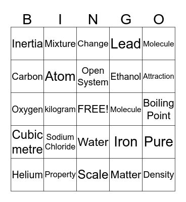 Matter Bingo Card