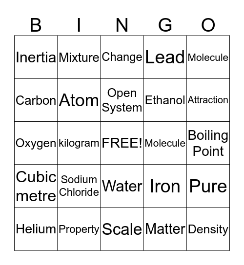 Matter Bingo Card