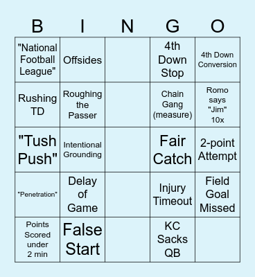 SUPER BOWL LVII Bingo Card