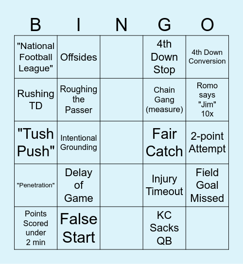 SUPER BOWL LVII Bingo Card