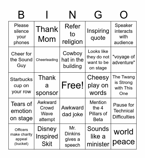 General Session Bingo Card