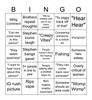 Rush Voting Bingo Card
