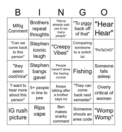 Rush Voting Bingo Card