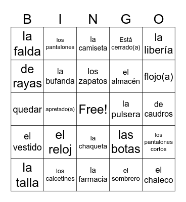 Las Ropas Bingo Card