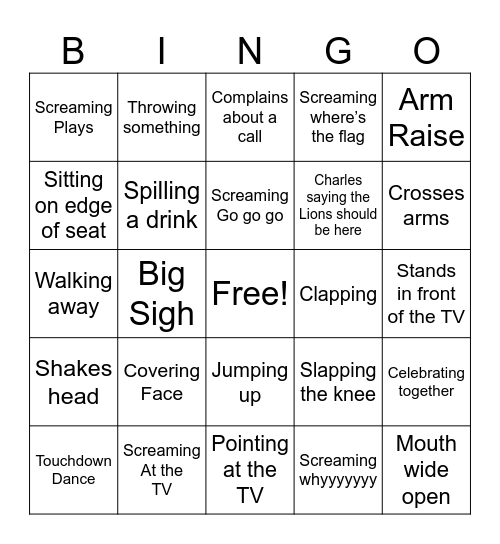 Super Bowl Bingo Card