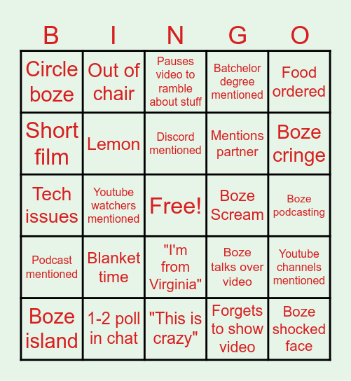 Boze Bingo Card