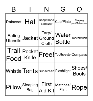Camping Gear Bingo Card