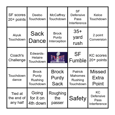 Super Bowl Bingo Card