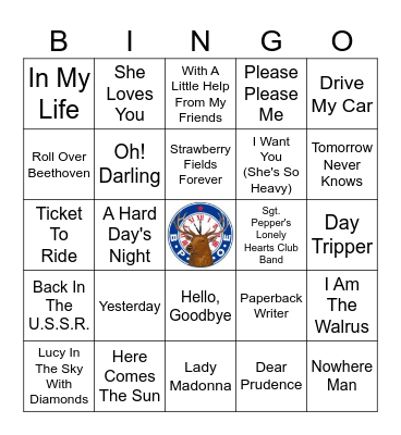 Beatles Songs Bingo Card