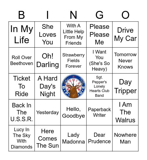 Beatles Songs Bingo Card