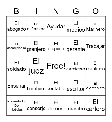 Los Ocupaciones y servicios Bingo Card