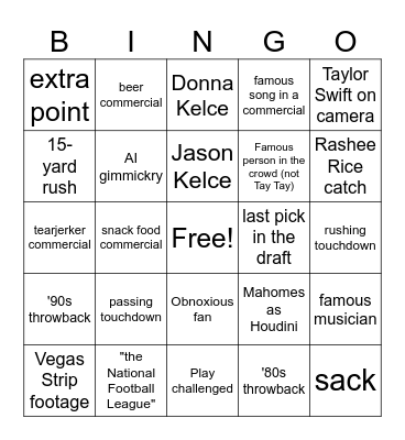 Super Bowl 58 Bingo Card